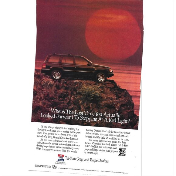 Jeep Eagle Grand Cherokee Limited 4 x 4 1990s  Vintage Print Ad - Picture 1 of 4